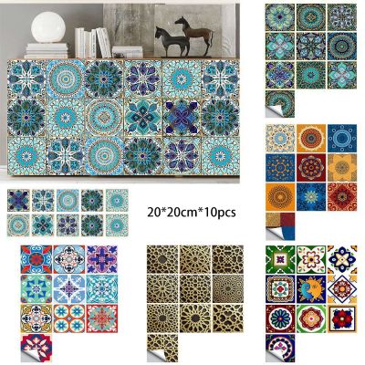 10pcs 20x20cm Vintage Wall Tile Stickers Home Decor PVC Floor Stickers Self-adhesive Waterproof Bathroom living Room Decals