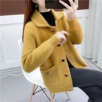 [COD] Short button jacket women 2022 new fashion autumn and winter imitation mink knitted long-sleeved all-match cardigan top