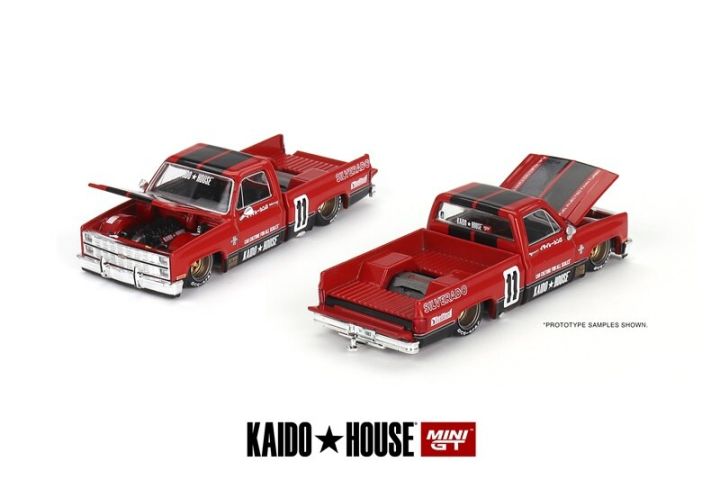 pre-ordina-kao-house-x-mini-gt-silverado-รถกระบะ-kaido-v1สีแดง-11รถโมเดล-diecast