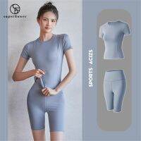 SUPERFLOWER Women 2 Piece Outfits Slim Short Sleeve T-Shirts Shorts Sets For Yoga Running Gym