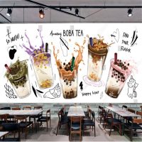 Custom Modern Afternoon Tea Photo Wallpapers Industrial Decor Papel De Parede Pearl Milk Tea Shop Background Murals Wall Paper