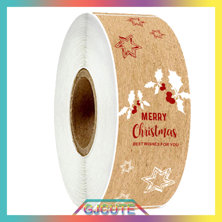 gjcute-150pcs-roll-merry-christmas-stickers-สี่เหลี่ยมผืนผ้า-holiday-presents-ป้ายกำกับ
