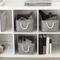 SML Linen Storage Basket Foldable Sundries Storage Baskets Cosmetics Container Cotton Linen Storage Box Desktop Organizer