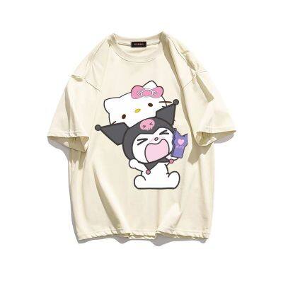 เสื้อขนาดพิเศษเสื้อยืดผ้าฝ้ายพิมพ์ลายการ์ตูนน่ารัก Hellokitty Kuromi