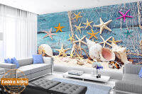 Custom 3d Peace Wallpaper Mural Mediterranean Art Seamen Sea Star Shell Conch Fishing Net Sofa Bedroom Living Room Background