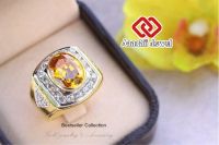 **แหวนทอง ประดับพลอยสีเหลืองบุษราคัม ล้อมเพชร Yellow CZ Ring** แหวน พลอยสีประจำวันเกิด เสริมดวง แหวนพลอย แหวนชาย เสริมโชคลาภ