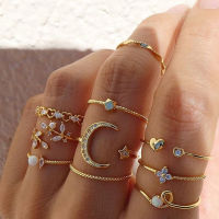 Moon Star Matching Rings for Women Vintage Crystal Gold Ring Set New Girls Ring Bohemian Jewellery Gifts Accessories Punk rings