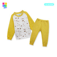 KiddeeCrew ชุดนอนเด็กเทาลายหมีหลับ กางเกงสีเหลือง Sleeping Bear Gray Pajamas yellow pants เหมาะสำหรับอายุ 1-14 ปี