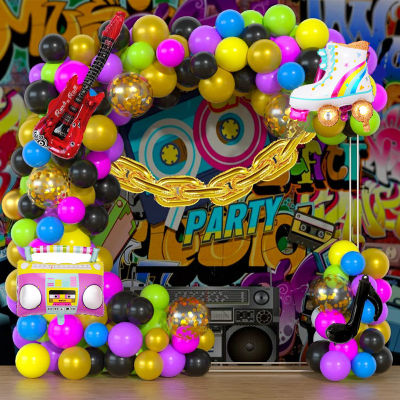 JOLLYBOOM Back To 90S Theme Party บอลลูนตกแต่ง,วิทยุ Boombox, Disco Ball, Rainbow Balloon Garland Kit,สำหรับ Rock Punk Music Dance Disco The 90 S Hip Hop Theme Party Supplies