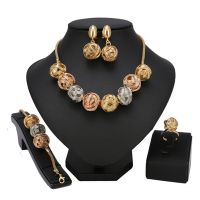 【lz】♦✕⊕  Dubai banhado a ouro conjunto de jóias para mulheres colar brincos pingente anel moda nupcial alta qualidade