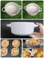 ถ้วยกราแตง Gratin cup ถ้วยน้ำซุป ถ้วยใส่ซุป ทำจากกระเบื้องมีหูจับกันความร้อน เข้าไมโครเวฟได้ ขนาด  13 ซม