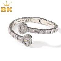 THE BLING KING 6Mm Baguettecz กำไลพันข้อมือหัวใจ Micro ปูเพชรสังเคราะห์หรูหราข้อมือแร็ปเปอร์เครื่องประดับ Hiphop พังก์