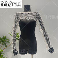 RYRYSTYLE ผ้าแบบสั้นแวววาวแขนยาวสีแดง Baju Jala ประกายเพชรเพชรผ้าคลุมเสื้อเว้าสำหรับผู้หญิง