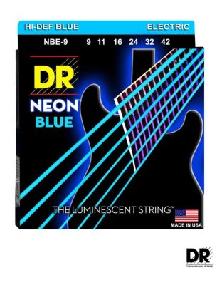 DR Strings สายกีตาร์ไฟฟ้า แบบเรืองแสง เบอร์ 9 สายเคลือบ สีน้ำเงินนีออน รุ่น NBE-9 (Light, 9-42) ** Made in USA **