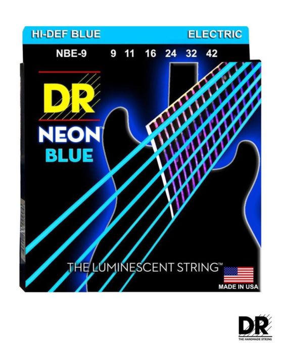 dr-strings-สายกีตาร์ไฟฟ้า-แบบเรืองแสง-เบอร์-9-สายเคลือบ-สีน้ำเงินนีออน-รุ่น-nbe-9-light-9-42-made-in-usa