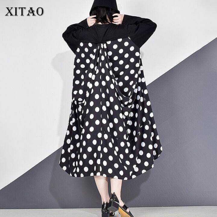 xitao-dress-dots-patchwork-casual-women-loose-long-sleeve-dress