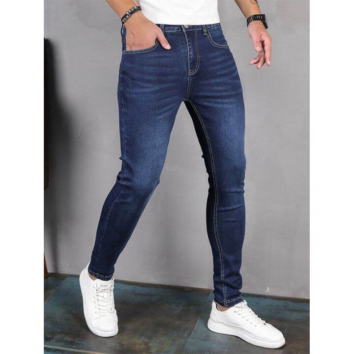 jeans-jeans-magro-e-lavado-masculino-monocrom-tico-cal-a-l-pis-ยืด-streetwear-เข้ารูปพอดี-de-corrida-azul-moda