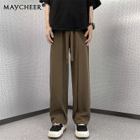 MAYCHEER กางเกงผู้ชายขาสามส่วนแขวนผ้าแฟชั่นอเนกประสงค์หลวมสีทึบกางเกงลำลองผู้ชาย