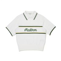 23 Spring And Summer New Korean Golf Clothing MALBON Womens Knitted Top Lapel Elastic Short-Sleeved T-Shirt