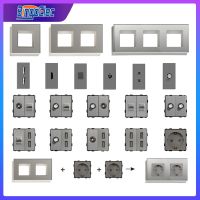 ❁ BINGOELEC Glass Switch Socket with Glass Switch with Wifi Socket Wall sockets light switch USB Rj45 CAT6 Grey DIY Function Parts