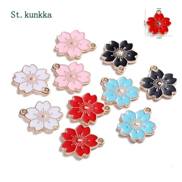 10pcs Gold Plated Enamel Cherry Blossoms Flower Charms Pendant for Jewelry  Making Necklace Bracelet Earring DIY Jewelry Accessories Charms Black 