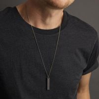 New Black Rectangle Pendant Necklace Men Trendy Simple Stainless Steel Mens Necklace Collana Kolye Bijoux Collar Collier Homme Fashion Chain Necklace