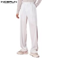 CODwuyan8340 INCERUN Mens Fashion Casual Loose Elastic Waist Solid Color Straight Long Pant