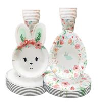 Rabbit Easter Egg Disposable Tableware Rabbit Plate Egg Easter Plates Happy Birthday Party Decor Easter Day Tableware Supplies