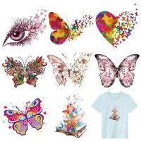 Girl Butterfly Patches For Clothes Stickers T-Shirt Hoodies Heat Transfer Parches Ropa Diy Clothes Stickers Thermal Patches Traps  Drains