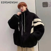 EERSHENSHI โค้ทอย่างหนาตอนฤดูหนาวเสื้อโค้ทขนสัตว์แกะเสื้อโค้ตทรงหลวมแจ็คเก็ตเศรปาอบอุ่นคอสติกเกอร์ตกแต่งผนัง