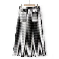 【มีไซส์ใหญ่】Plus Size XL-3XL Womens Elastic Waist Striped Skirts Casual All Matching Vintage Long Female Skirts with Pockets