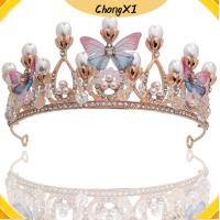 CHONGXI งานแต่งงาน แฮนด์เมด วันเกิด ที่คาดผมไข่มุก ผีเสื้อ Tiaras สำหรับเด็กผู้หญิง มงกุฏเจ้าหญิง