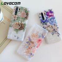 【cold noodles】   LOVECOM Retro ดอกไม้เคสโทรศัพท์พร้อมแหวนสำหรับ Huawei P20 P30 LIte P20 P30 P40 Pro Mate 20 Pro Dream Shell Soft IMD ฝาครอบโทรศัพท์