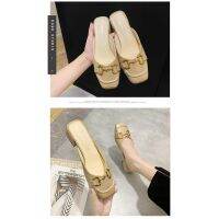 Fashion Square Head Ulzzang Wedges Heel Low Heel Slippers Loafer Shoes