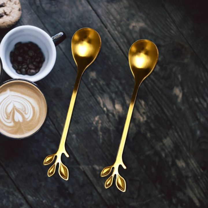 coffee-stirring-spoon-stainless-steel-creative-branch-leaves-shape-creative-cutlery-dessert-spoon-jam-ice-cream-tea-spoon-gold-5pcs