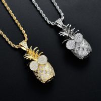 [COD] ins necklace male European and hip-hop pineapple pendant three-dimensional micro-inlaid zircon hiphop accessories