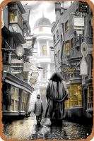 Diagon Alley Hp ผ้าใบพิมพ์วินเทจ8 "X 12" ป้ายดีบุกโลหะการตกแต่งถ้ำมนุษย์ตลก