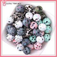 LUCKY HAIRACC 50Pcs สีสันสดใส ลูกปัดหลวมๆ พิมพ์ลายวัวเสือดาว 15มม. ค่ะ ชุดลูกปัด กำไลข้อมือสร้อยข้อมือ กลมกลมๆ ซิลิโคนลูกปัดลูกปัด การทำเครื่องประดับ