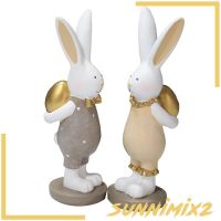 *2 Pieces Rabbit Statue Easter Egg Bunny Figurines Tabletop Decor Kids Gifts