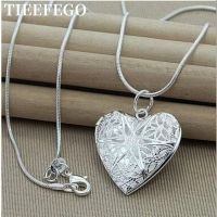 TIEEFEGO 925 Sterling Silver Photo Frame Pendant Necklace 18/20/22/24 Inch Snake Chain For Woman Charm Wedding Fashion Jewelry