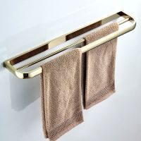 ✿❄℡ Towel Rack Gold All Copper Bath Towel Rack Bathroom Shelving Double rod Bathroom Hanging ledge Hardware pendant