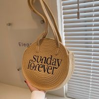 [COD] 2023 spring and summer new version of niche personality ins shoulder bag round letter straw handmade weaving