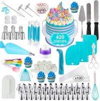 420Pcs Cake Decorating Tools Set Russian Decorated Paper Cup Nozzle Pastry Bag Spatula Carved Pen Fondant Tool Measuring Spoon