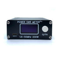 1.6-50MHz 0.5W-200W แบตเตอรี่อายุการใช้งานยาวนานใหญ่1.29นิ้วจอ OLED HF Shortwave Power SWR Meter อัลกอริทึมขั้นสูงห้าหน้าจอใช้งานง่ายสถานะพลังงาน