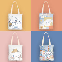 Sanrio การ์ตูนกระเป๋าสะพายที่มีซิปกระเป๋าด้านใน Cinnamoroll อะนิเมะพิมพ์ผ้าใบกันน้ำสาวกระเป๋าถือกระเป๋าช้อปปิ้ง