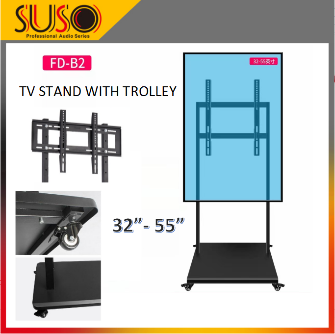 Tv Stand Mount Movable Tv Trolley Bracket With Wheels 3255" Lazada PH