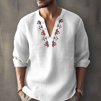 Fesyen Grafik Cetak เสื้อยืดผู้ชาย V Leher Buttoned Longgar Lengan Panjang Pullovers Kasual Jatuh Pakaian Lelaki Vintak Streetwear