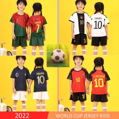 【Ready Stock】 2022 National Team Jersey Kids Portugal Ronaldo Belgium Hazard Mbappe Jersey Football Boys Girls Teenager Soccer Training Clothes