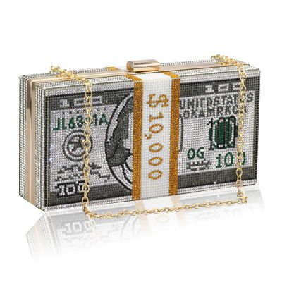 Usdollar Pattern Stack of Cash Designer Box Should Women Money Clutch Wallet Evening Bag Diamond Party tail Purse Handbag