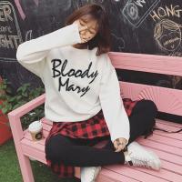 เสื้อแฟชั่น คอกลม แขนยาว บุกันหนาว ลาย Bloody Mary สีขาว 8560